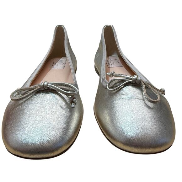 New AGL Silver Metallic Leather Round Toe Ballet Flats‎ Shoes Size 39.5 - Picture 4 of 11
